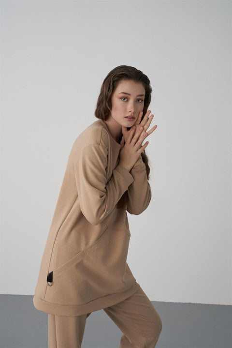 Beige Sweatshirt and Trousers Set