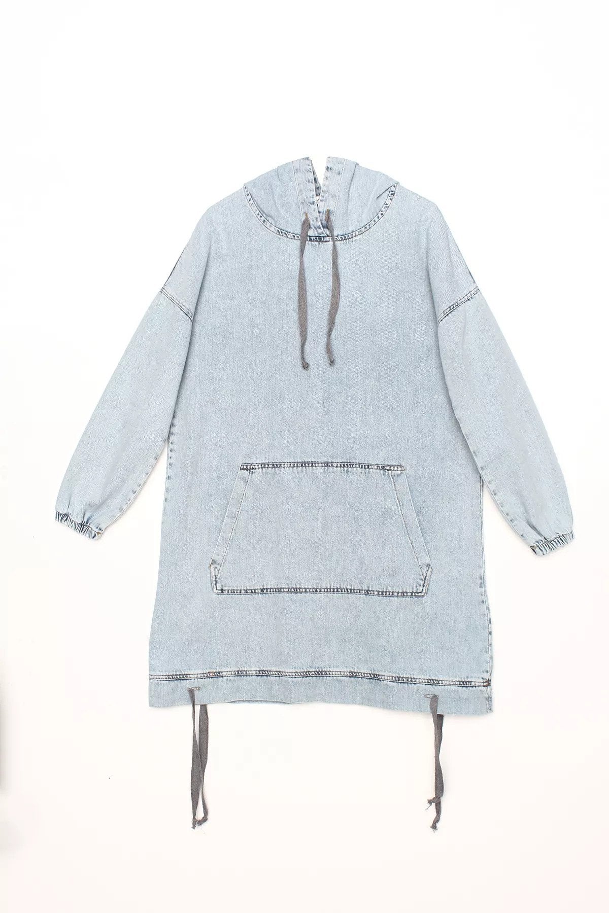 HOODED DENIM PULLOVER DRESS