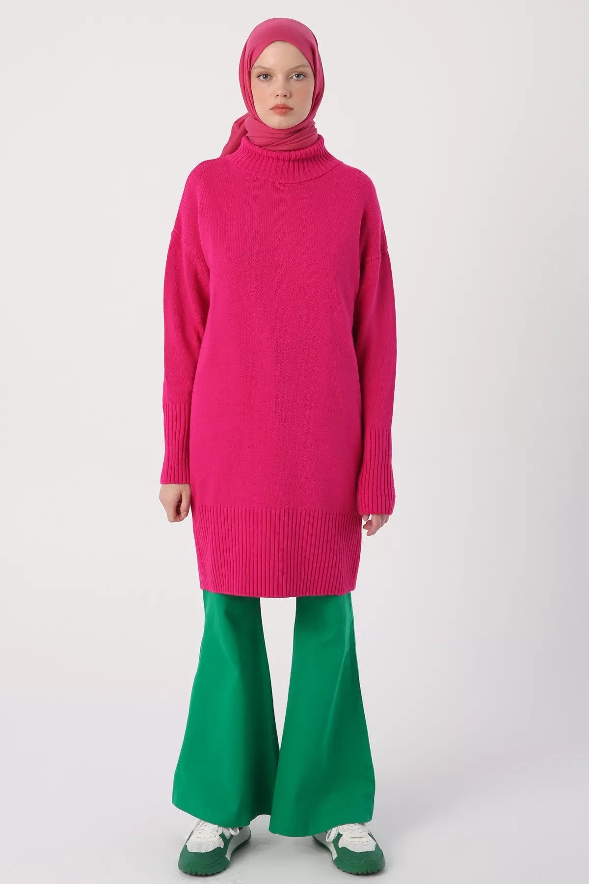 Knitted Dress with Standing Collar