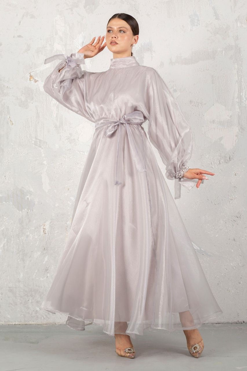 Organza Dress with Faux Pearl Wrists