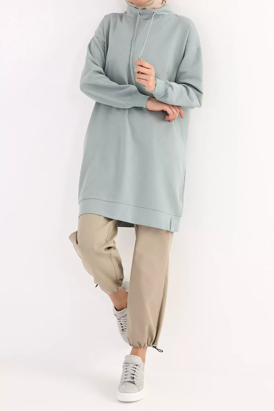 Oversized Long Sweatshirt with Standing Collar