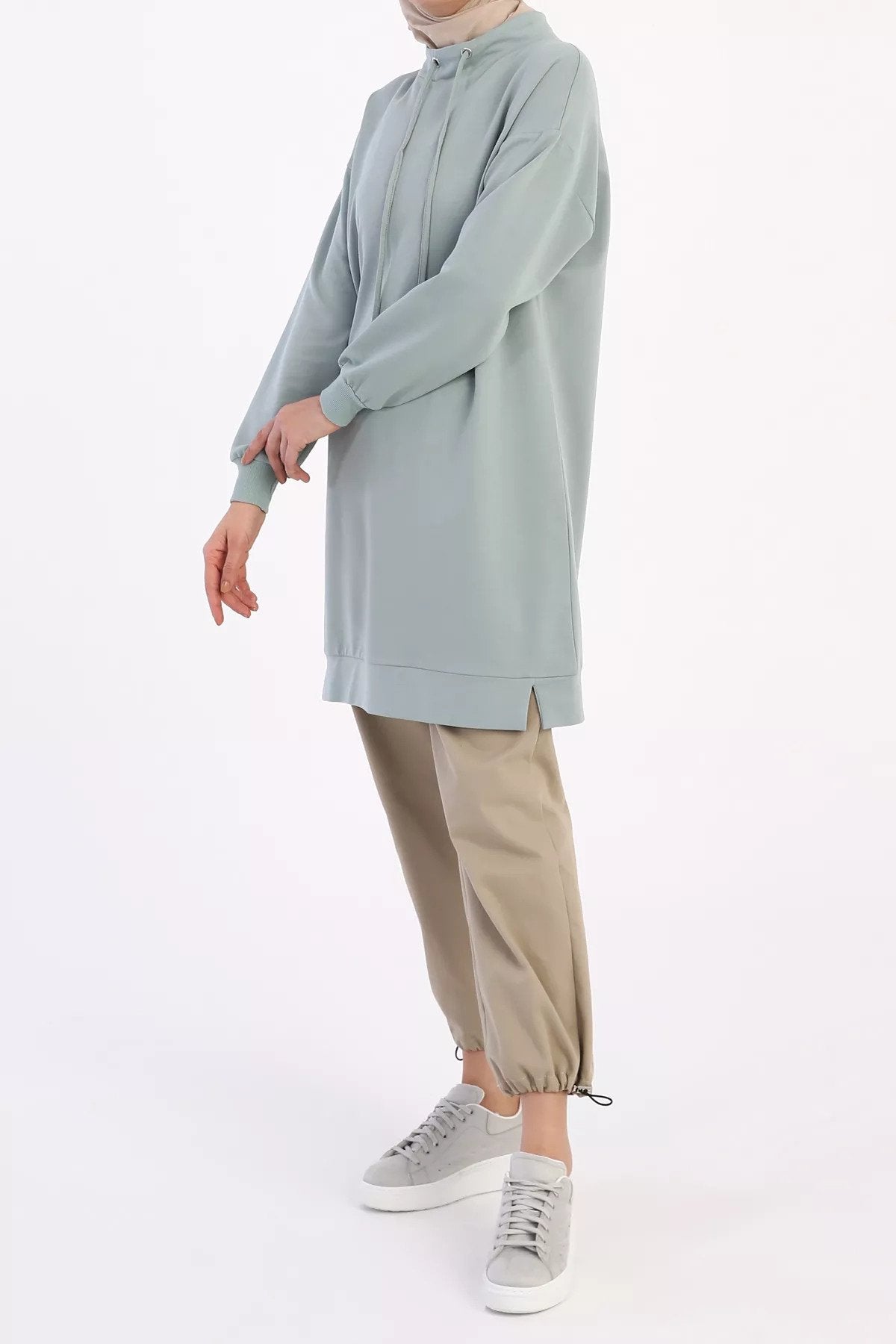 Oversized Long Sweatshirt with Standing Collar