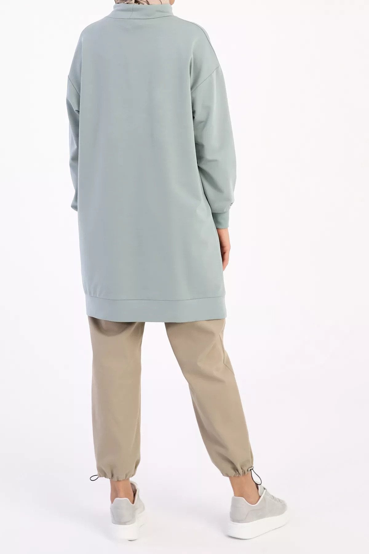 Oversized Long Sweatshirt with Standing Collar