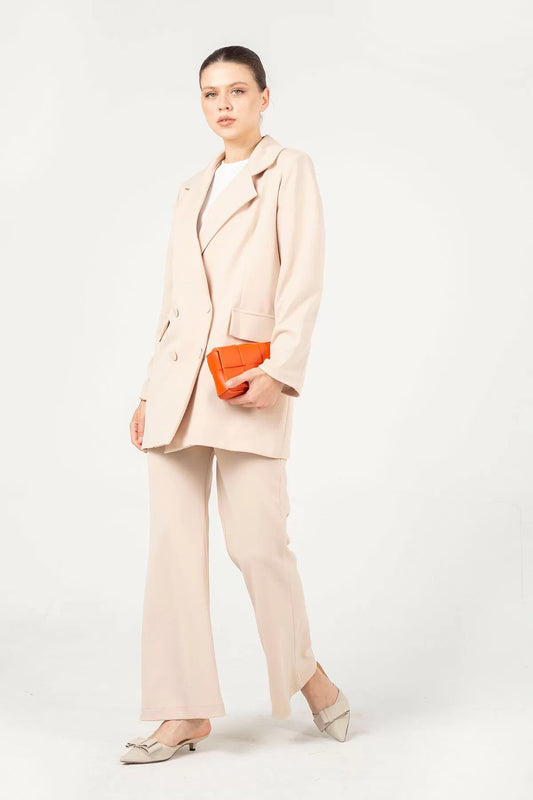 Double-Breasted Blazer and High-Waist Trouser Suit Set