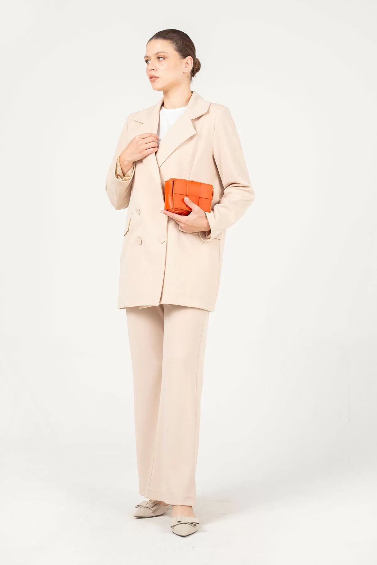 Double-Breasted Blazer and High-Waist Trouser Suit Set