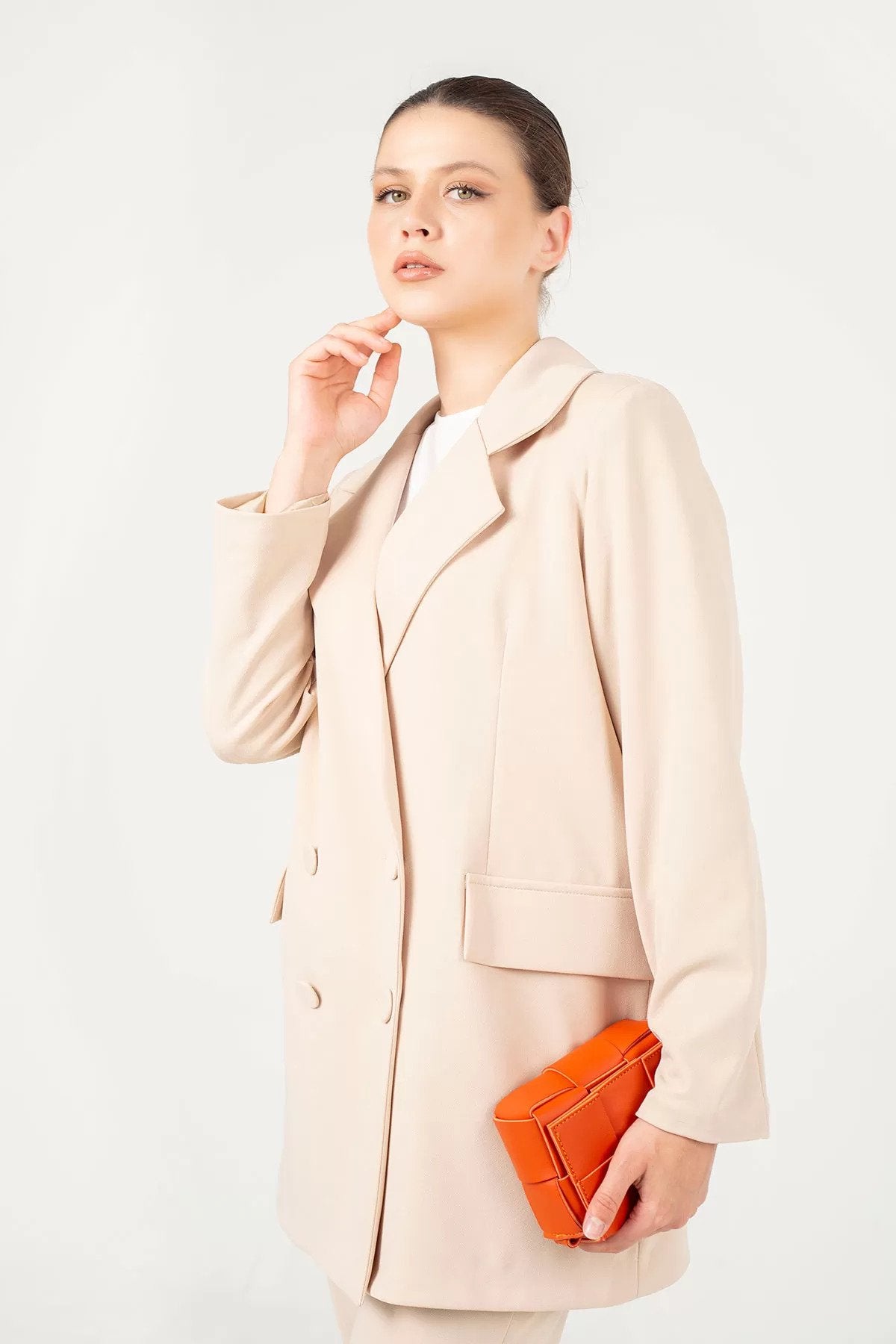 Double-Breasted Blazer and High-Waist Trouser Suit Set