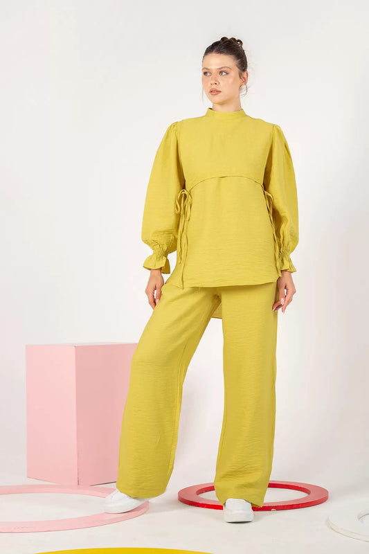 Sun-Kissed Yellow with a Lemon Undertone Dipped Hem Top and Trousers Set