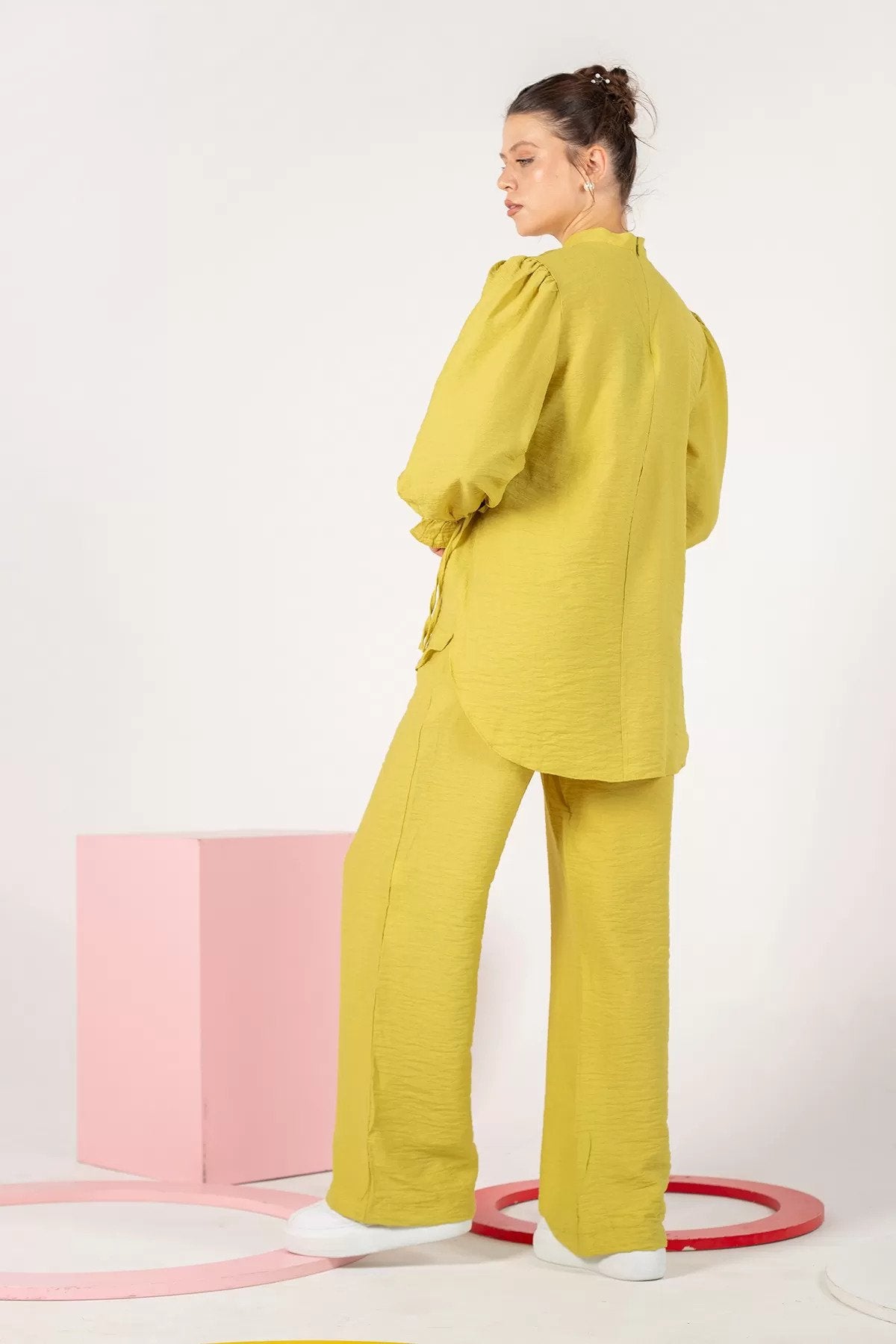 Sun-Kissed Yellow with a Lemon Undertone Dipped Hem Top and Trousers Set